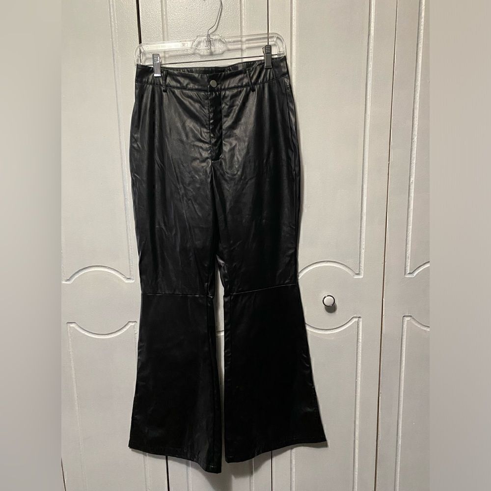 Shein Faux Leather High Rise  Pants Flare Leg Black Medium Petite